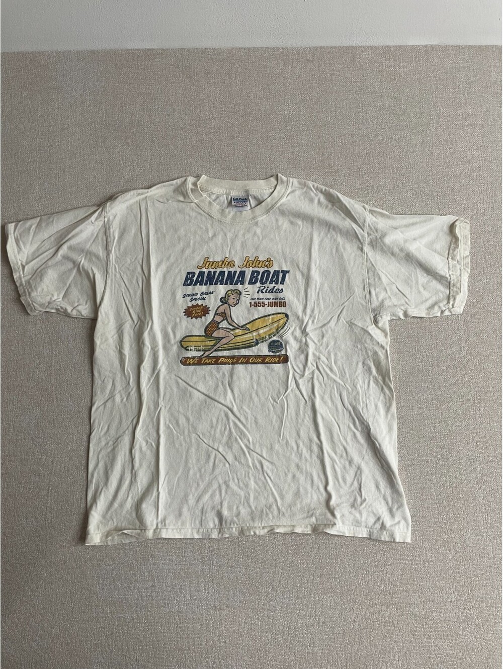Jumbo John's Banana Boat Rides Graphic T-Shirt Off-White Cream Men's XL
